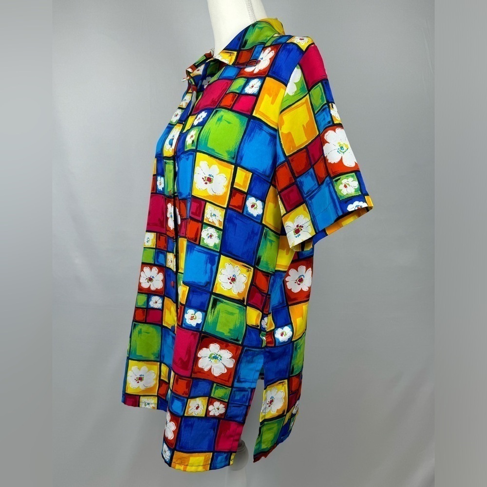 Vintage Jordan Short Sleeve Blouse Button Up Colorful Floral Print Medium Artsy - Picture 7 of 10